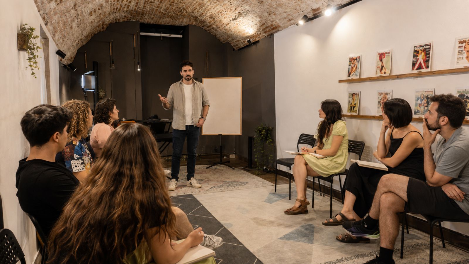 Felipe conversando con el grupo durante una clase de la formación.